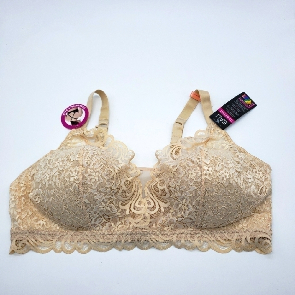 Nwt Bali women US 3XL tan bra latte lift stretch lace bralette convertible back - Picture 2 of 11